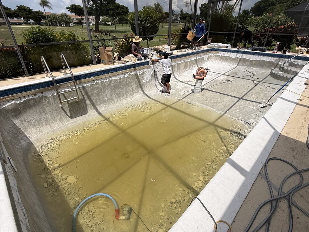 Drained pool ready for resurfacing